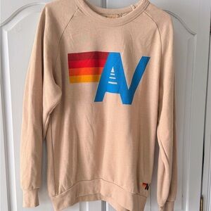 Aviator Nation LOGO RELAXED CREW SWEATSHIRT - SAND Classic AV Logo NWT